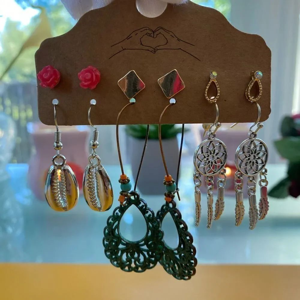 🪷. Unique BoHo 6 pair Assorted Styles earrings💫✨